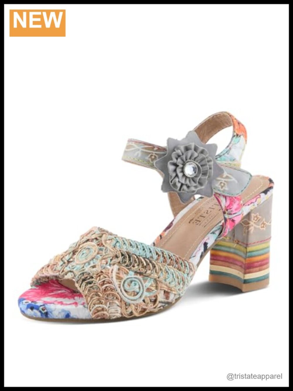 L'Artiste Cosmopleze Women's Leather Heeled Sandal Block Heel Ankle Strap